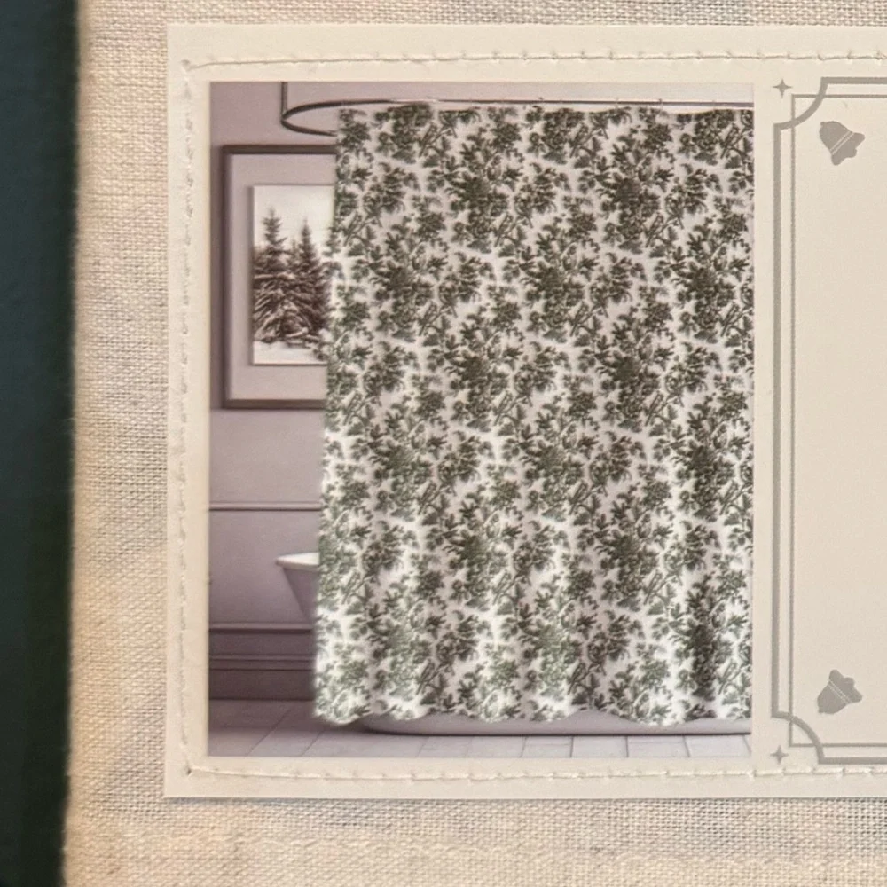 NWT Envogue Christmas Holiday Shower Curtain - Green Cardinal Floral Toile